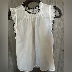FRAME ruffled ramie top with back button closure